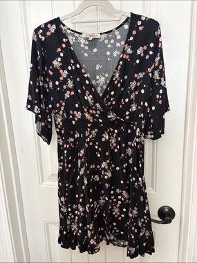 Rewind Black Floral Wrap Dress with Pastel Blossoms
